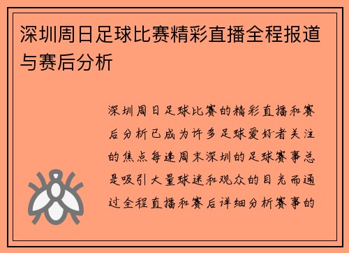 深圳周日足球比赛精彩直播全程报道与赛后分析
